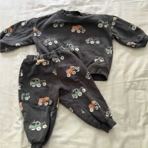 H&M Toddled Charcoal Sweatshirt and Pants Set with Vehicle Design